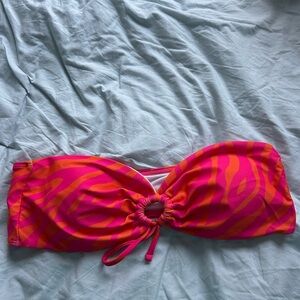SHEIN Pink and Orange Zebra Print Bandeau Bikini Top